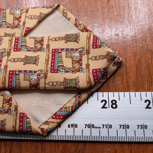 Salvatore Ferragamo Mens Silk Tie Tan Tiger Bamboo Lantern Animal Print Italy - Picture 6 of 8
